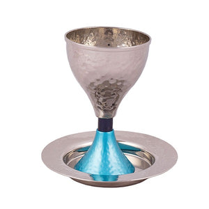 Modern Kiddush Cup - Hammer Work - Blue & Turquoise