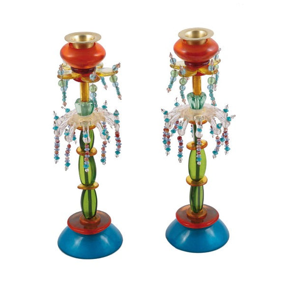Tall Candlesticks & 2 Rows Beads - Turquoise/Orange/Green