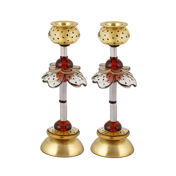 Medium Candlesticks - Flower Fountain White And Red