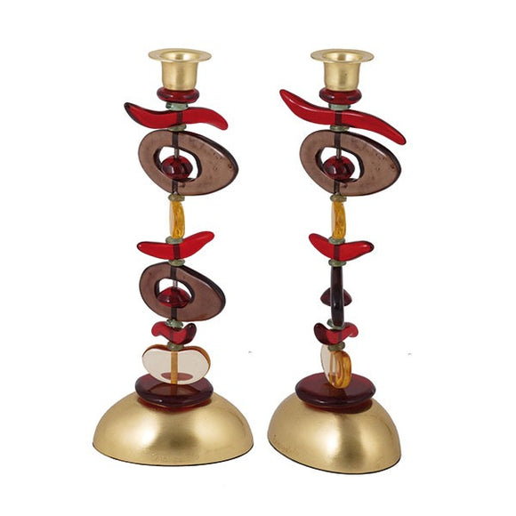 Candlesticks - Polyester - Red Pebbles 28 cm