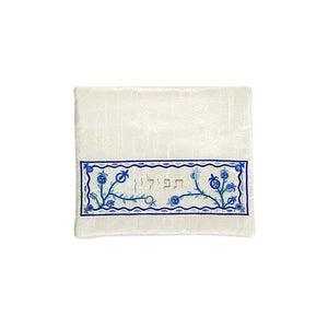 Tefillin Bag - Machine Embroidery - Pomegranates - White