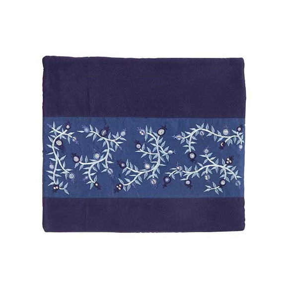 Tefillin Bag - Embroidery - Pomegranates - Blue Stripe