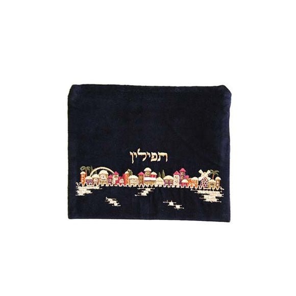 Tefillin Bag - Velvet Embroidered - Jerusalem Multicolored