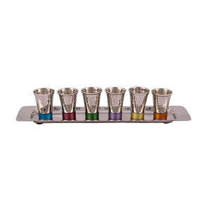 6 Small Cups & Tray - Hammer Work - Multicolored