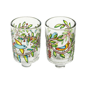 Pair Of Glass Candle Holders Birds