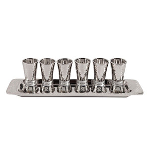 Set Of 6 Small Cups & Tray - Hammer Work - Rings - Silver