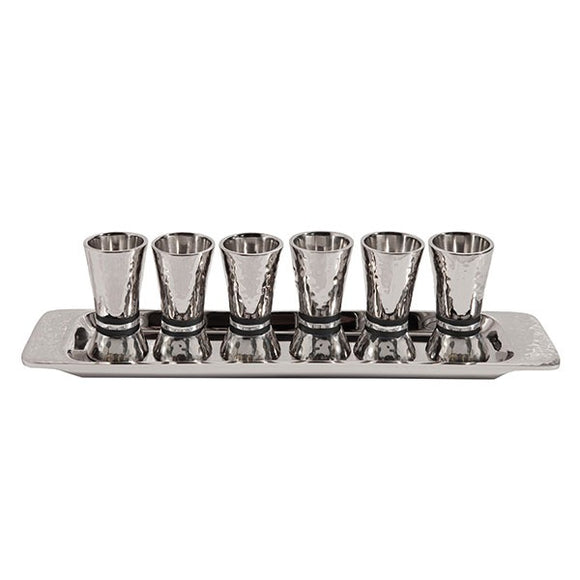 Set Of 6 Small Cups & Tray - Hammer Work - Rings - Black