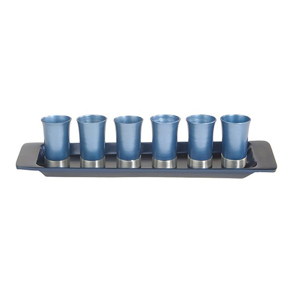 Set Of 6 Small Cups & Tray - Blue