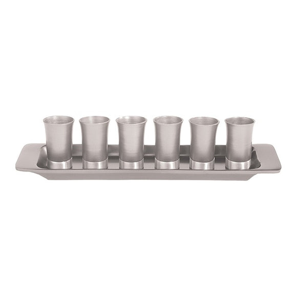 Set Of 6 Small Cups & Tray - Aluminium Neutral