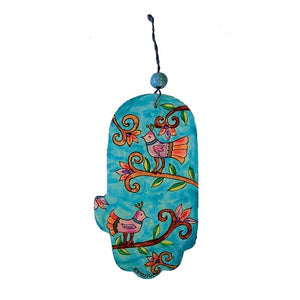 Large Wooden Hand Painted Hamsa - Birds