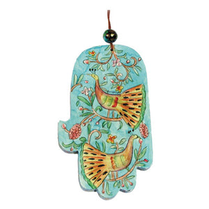 Large Wooden Hand Painted Hamsa - Peacock