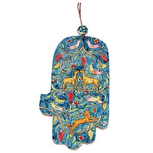 Large Wooden Hand Painted Hamsa - Deer