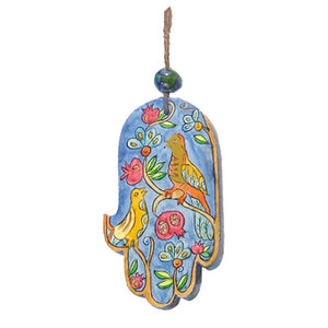 Small Wooden Hand Painted Hamsa - Flowers & Pomegranates