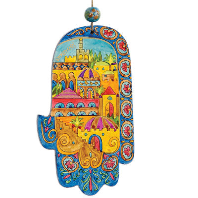 Small Wooden Hand Painted Hamsa - Jerusalem Oriental