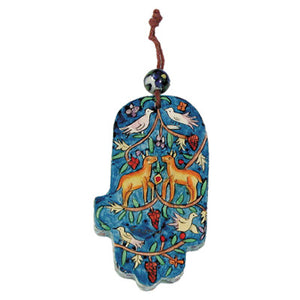 Small Wooden Hand Painted Hamsa - Deer