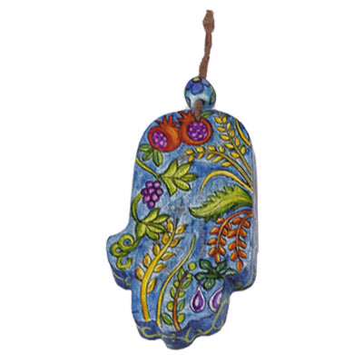 Small Wooden Hand Painted Hamsa - Seven Species