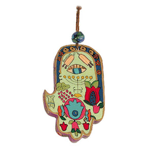 Small Wooden Hand Painted Hamsa - Menorah