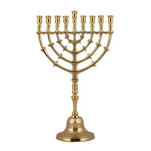 Brass Hanukkah Menorah 40 cm - Leaves II