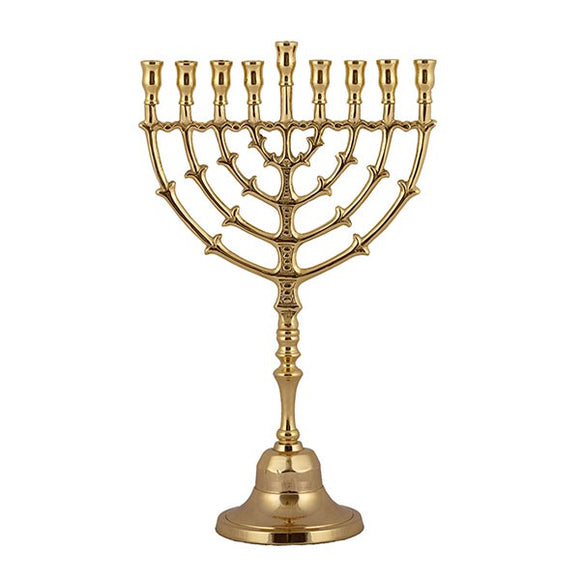 Brass Hanukkah Menorah 40 cm - Leaves II