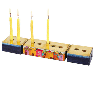 Hanukkah Menorah & Shabbat Candlesticks - Wood - Jerusalem