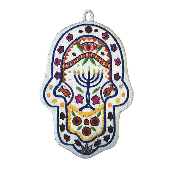 Embroidered Hamsa - Large - Menorah