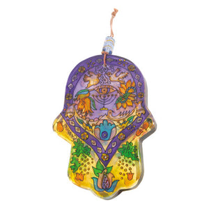 Glass Hand Painted Hamsa - Menorah