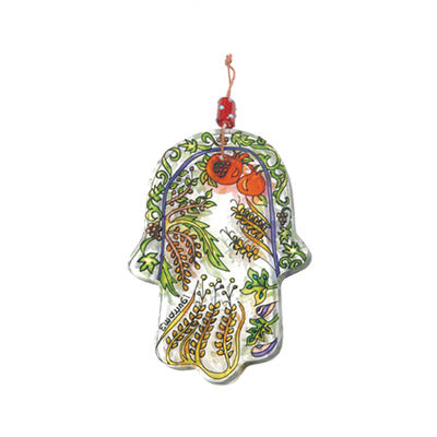 Small Glass Hand Painted Hamsa - Seven Species