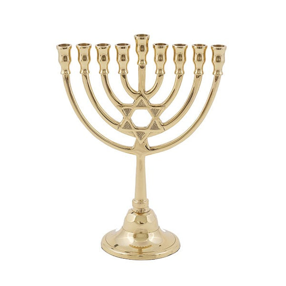 Classic Hanukkah Menorah - Bronze - Magen David In Middle