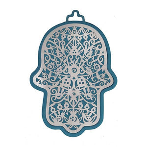 Large Blue Hamsa & Metal Cutout - Pomegranates