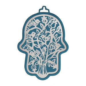 Large Blue Hamsa & Metal Cutout - Tree