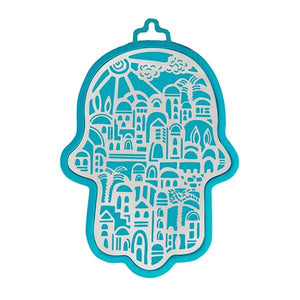 Large Turquoise Hamsa & Metal Cutout - Jerusalem