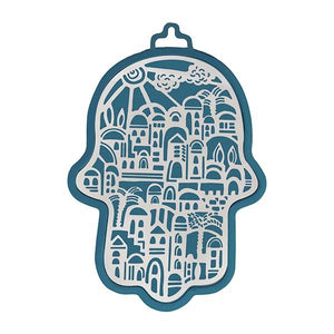 Large Blue Hamsa & Metal Cutout - Jerusalem