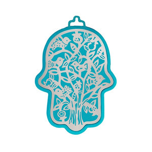 Small Turquoise Hamsa & Metal Cutout - Tree