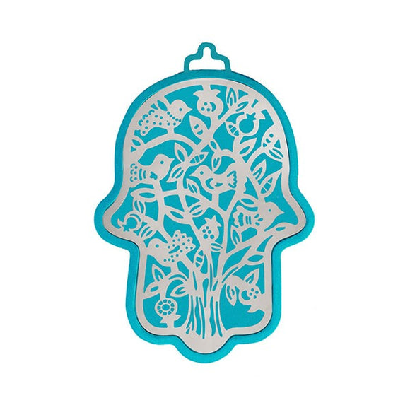 Small Turquoise Hamsa & Metal Cutout - Tree