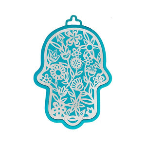 Small Turquoise Hamsa & Metal Cutout - Flowers