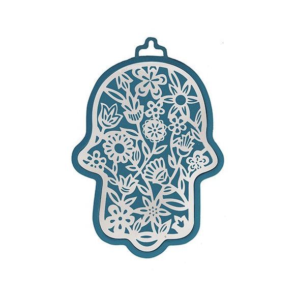 Small Blue Hamsa & Metal Cutout - Flowers