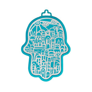 Small Turquoise Hamsa & Metal Cutout - Jerusalem