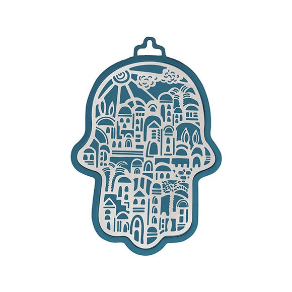 Small Blue Hamsa & Metal Cutout - Jerusalem