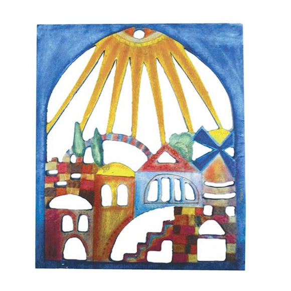 Hand Painted Cutout Wood - Jerusalem & Sun