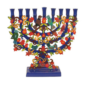 Laser Cut Standing Hanukkah Menorah - Pomegranate & Birds