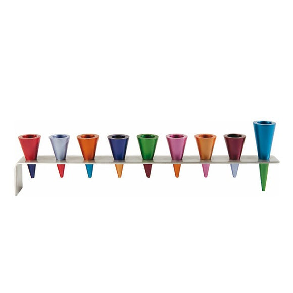 Hanukkah Menorah - Metal Strip & Cone - Multicolored