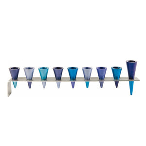 Hanukkah Menorah - Metal Strip & Cone - Blue