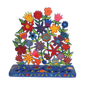 Hanukkah Menorah - Hand Painted Laser Cut - Flowers