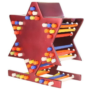 Hanukkah Menorah Magen David With Candle Storage - Maroon