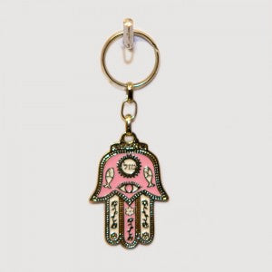 Hebrew Luck Pink Hamsa Keychain