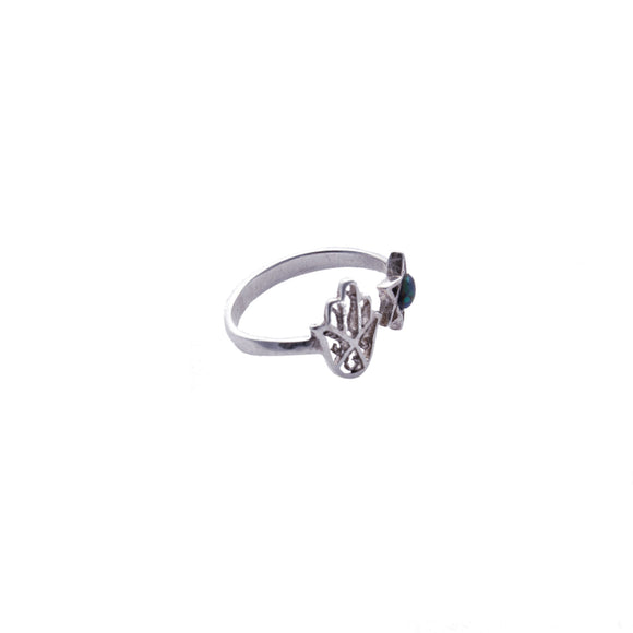 Hamsa Hand and Star of David Opal Adjustable Sterling Silver Ring