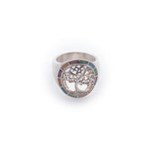 Tree of Life in Pastel Opal Circle Frame- Sterling Silver Cutout Ring
