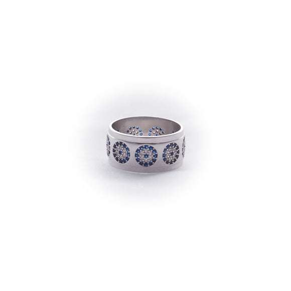 Flower Protection from Evil Eye All Around Cz Stone Sterling Silver Ring