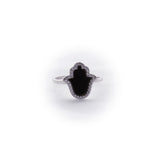 Black Stone Hamsa Surrounded by CZ Stone Sterling Silver Ring