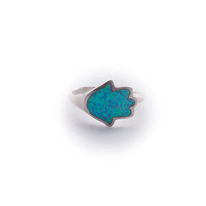 Hamsa Hand Opal Verticle Sterling Silver Ring